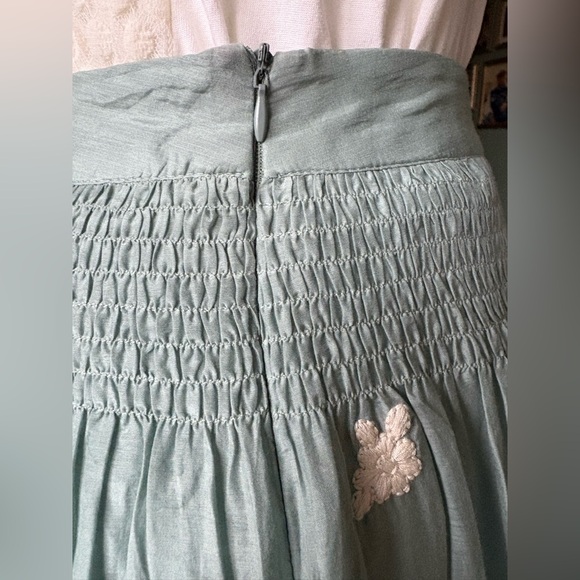 Anthropology Blue Tassel Collection Sagebrush Silk Blend Embroidered Full Skirt - Picture 8 of 15